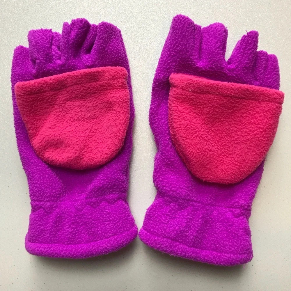Pink and Orange Convertible Gloves for Girls